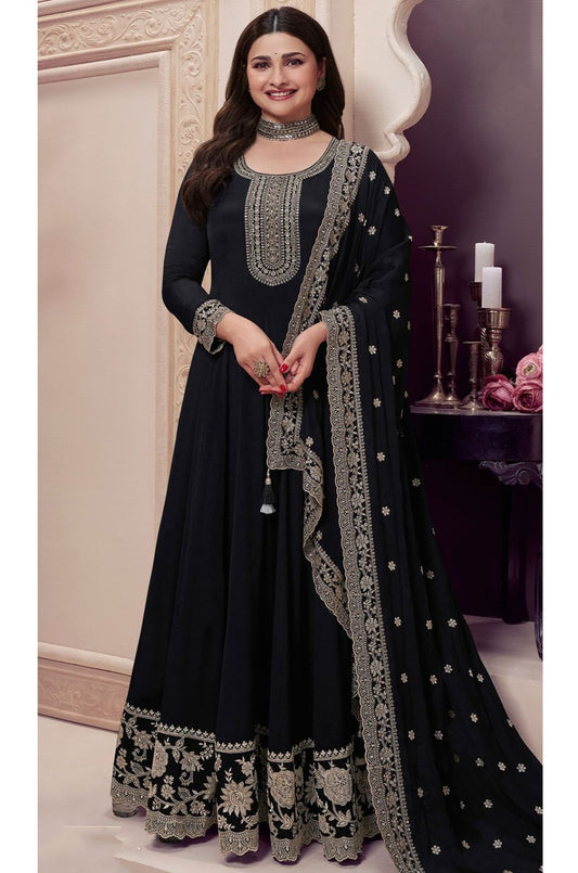 Black Bollywood Anarkali Suit In Chinnon SFEDC16103