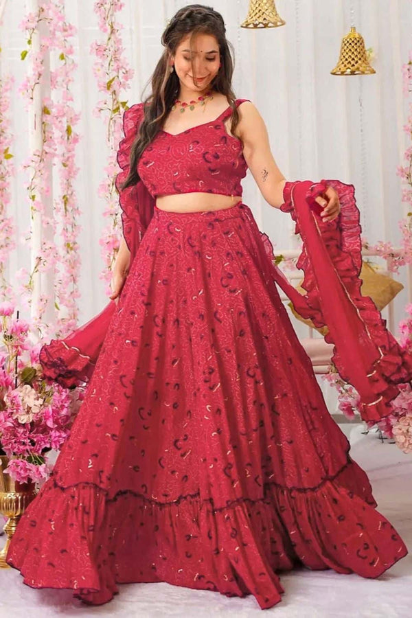 Pink Printed Chinnon Lehenga Choli In Plus Size  SFNPV65902R
