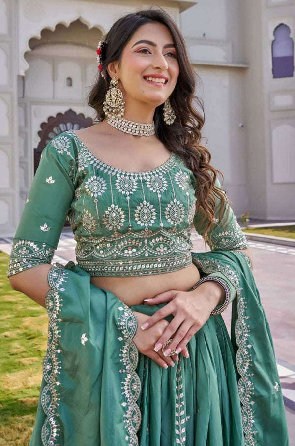 Green Silk Lehenga Choli - SFNPV70702