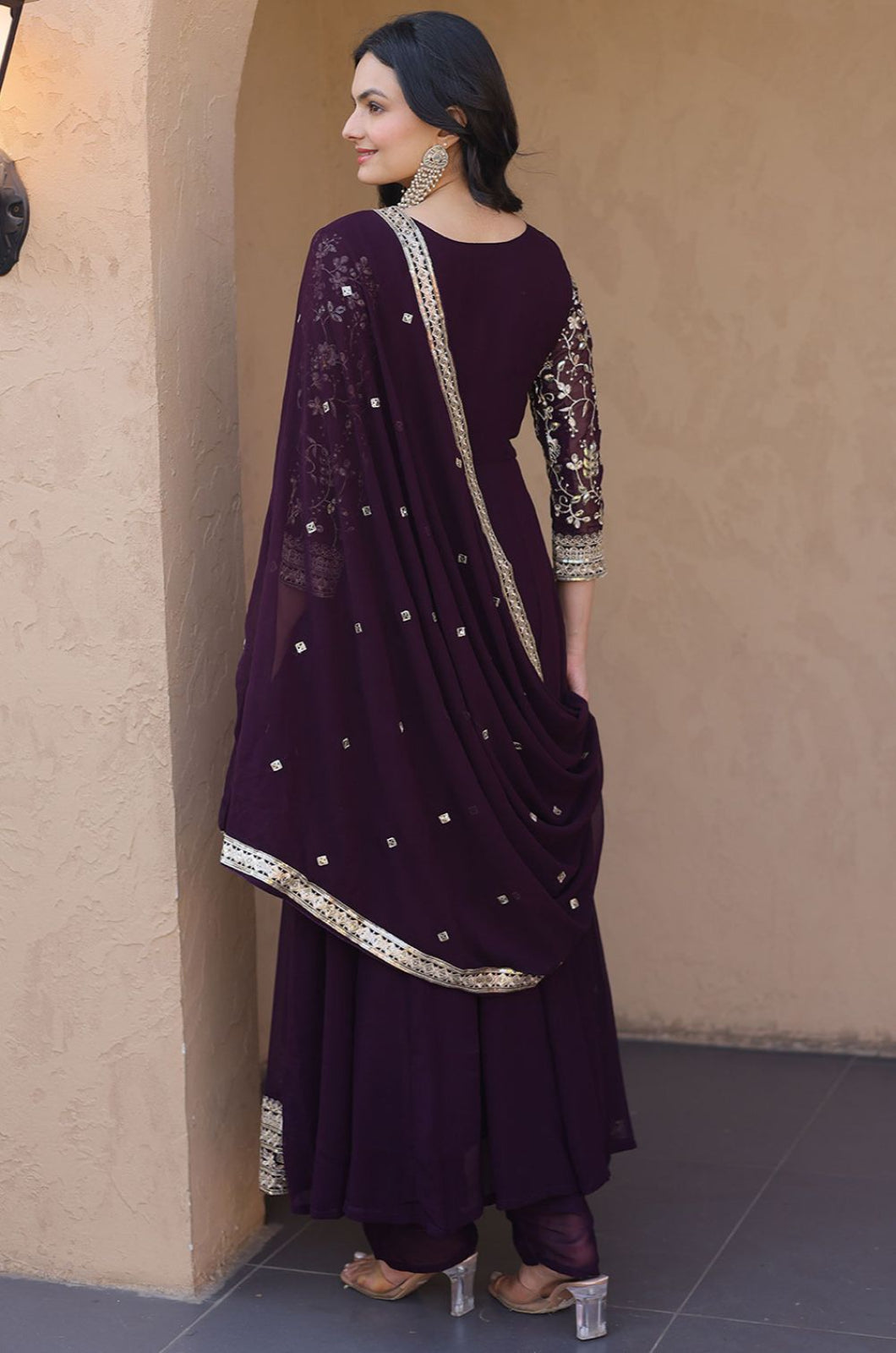 Burgundy Georgette Salwar Kameez - SFNPV76102R