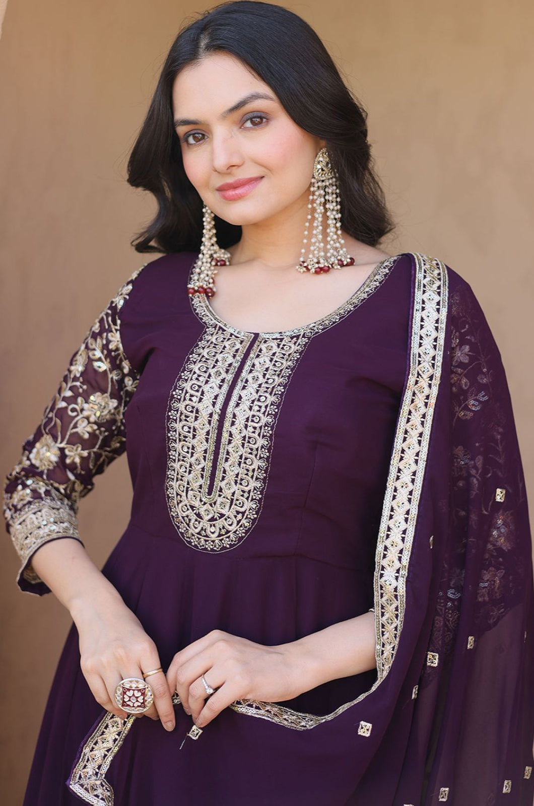 Burgundy Georgette Salwar Kameez - SFNPV76102R