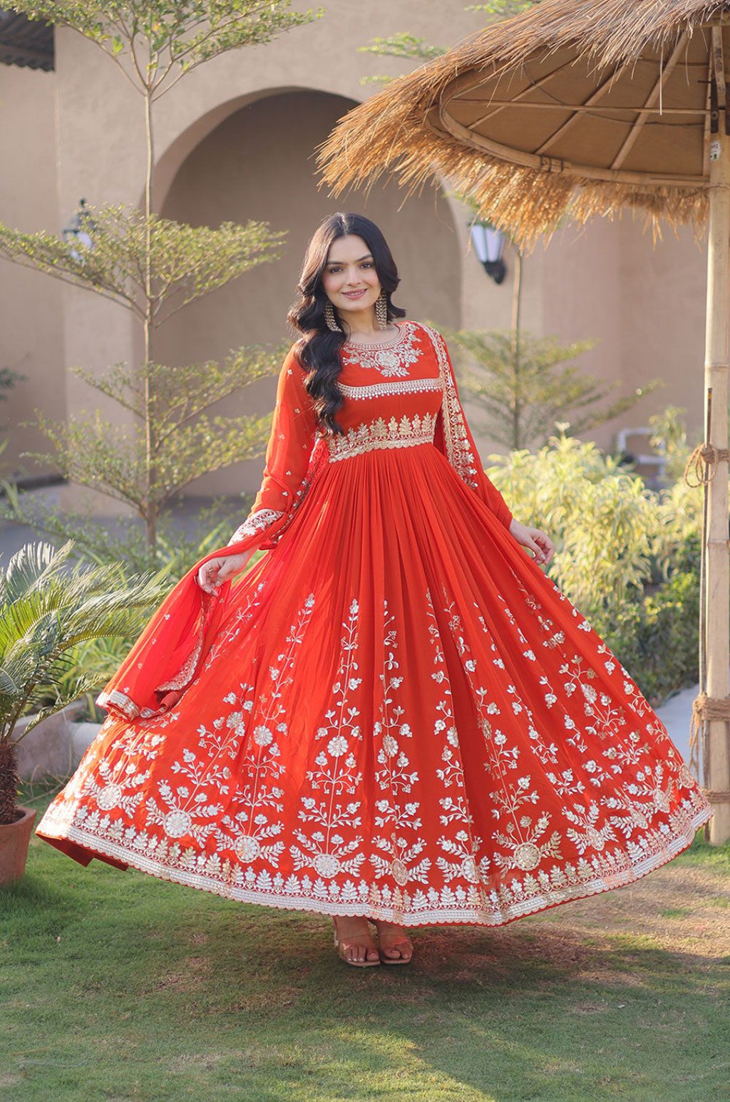 Orange Georgette Gowns - SFNPV76501R