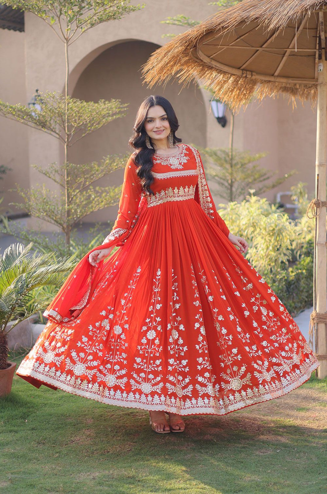 Orange Georgette Gowns - SFNPV76501R