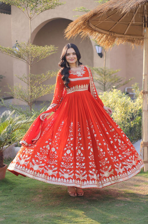 Orange Georgette Gowns - SFNPV76501R