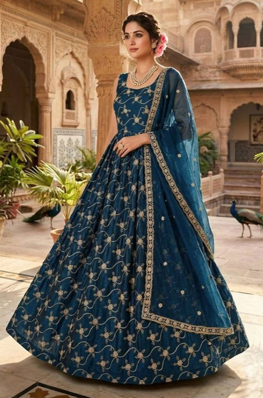Blue Silk Salwar Kameez - SFFK37902R