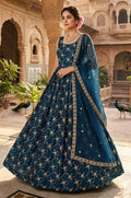 Blue Silk Salwar Kameez - SFFK37902R