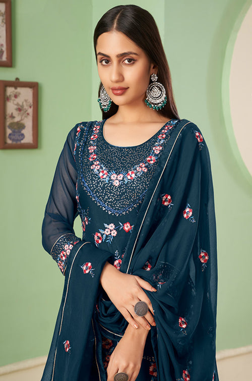 Blue Georgette Salwar Kameez - SFSA358809