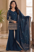Blue Silk Salwar Kameez - SFFK40603R