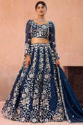 Blue Organza Lehenga Choli - SFROY571715