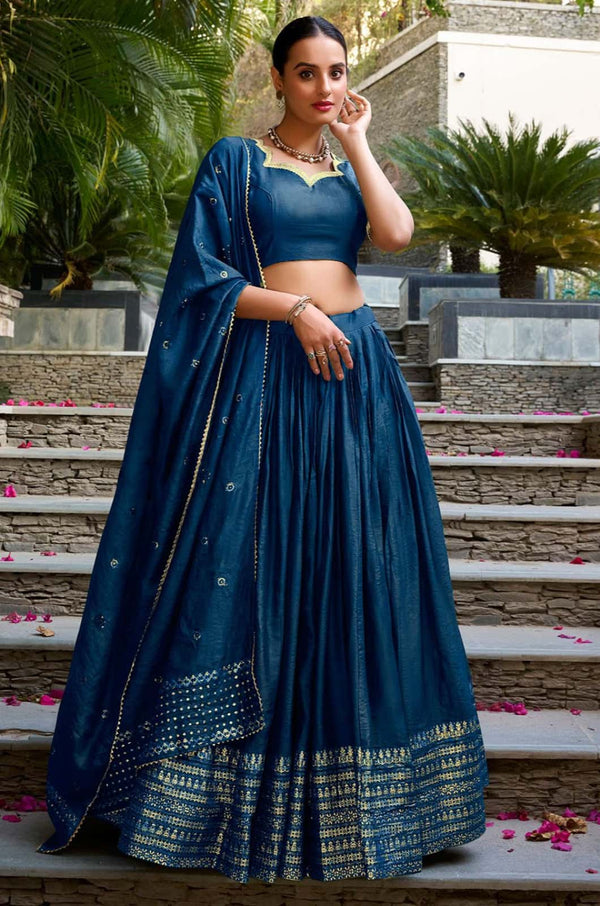 Blue Chanderi Lehenga Choli - SFROY566101