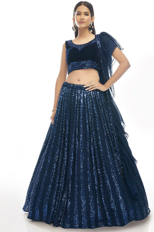 Blue Velvet Sangeet Ceremony Lehenga Choli SFARY14405