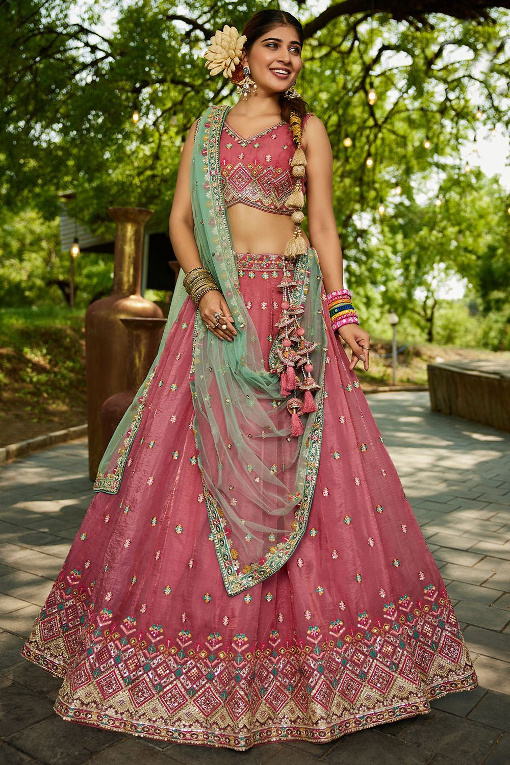 Pink Wedding Ceremonial Net Tissue Lehenga Choli SFFK30303