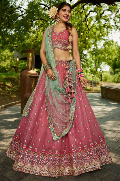 Pink Wedding Ceremonial Net Tissue Lehenga Choli SFFK30303