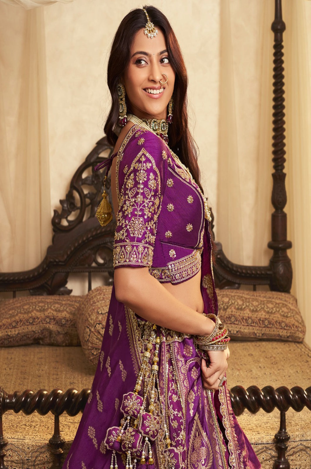 Purple Banarasi Lehenga Choli - SFSA522206