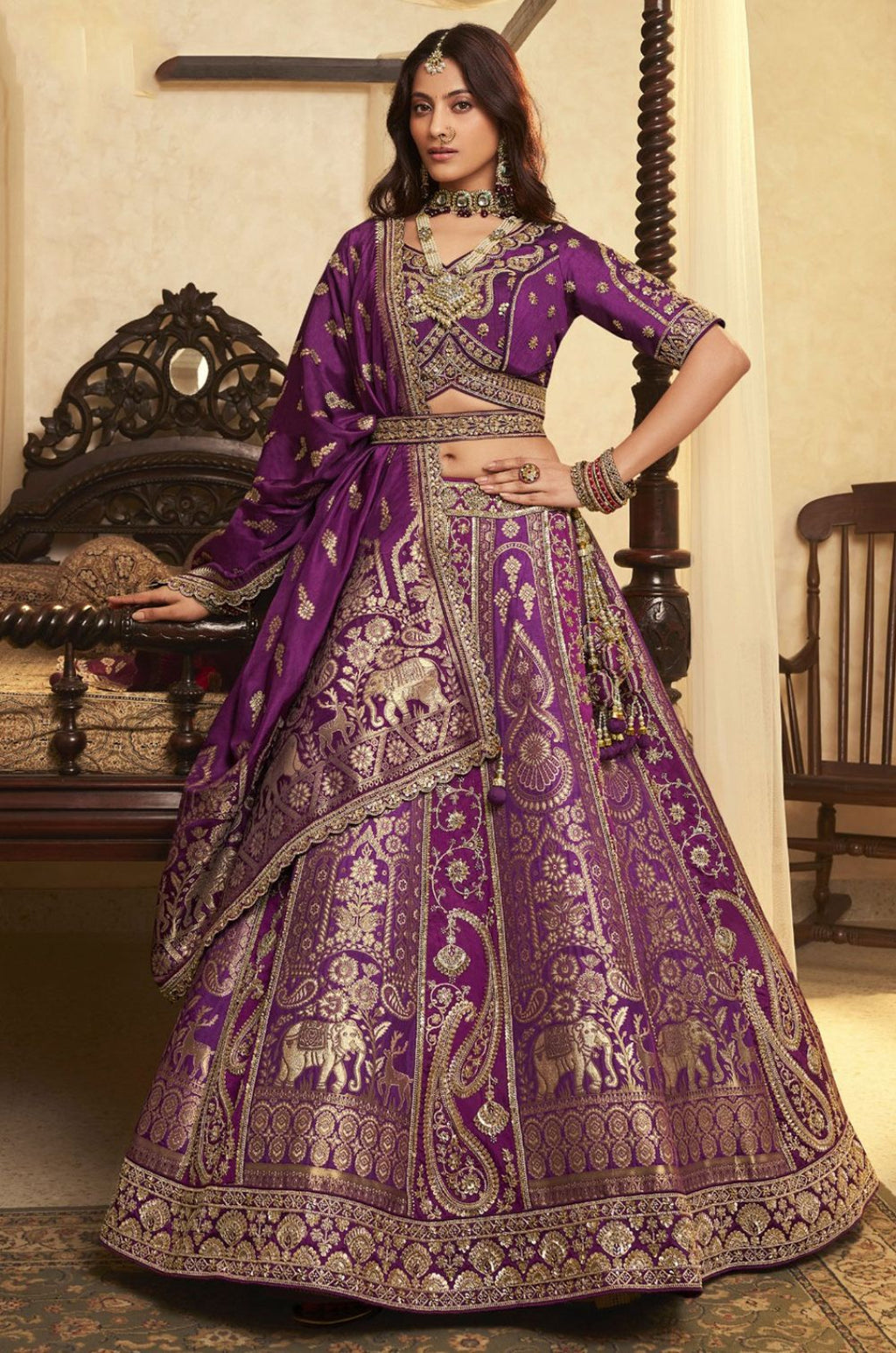 Purple Banarasi Lehenga Choli - SFSA522206