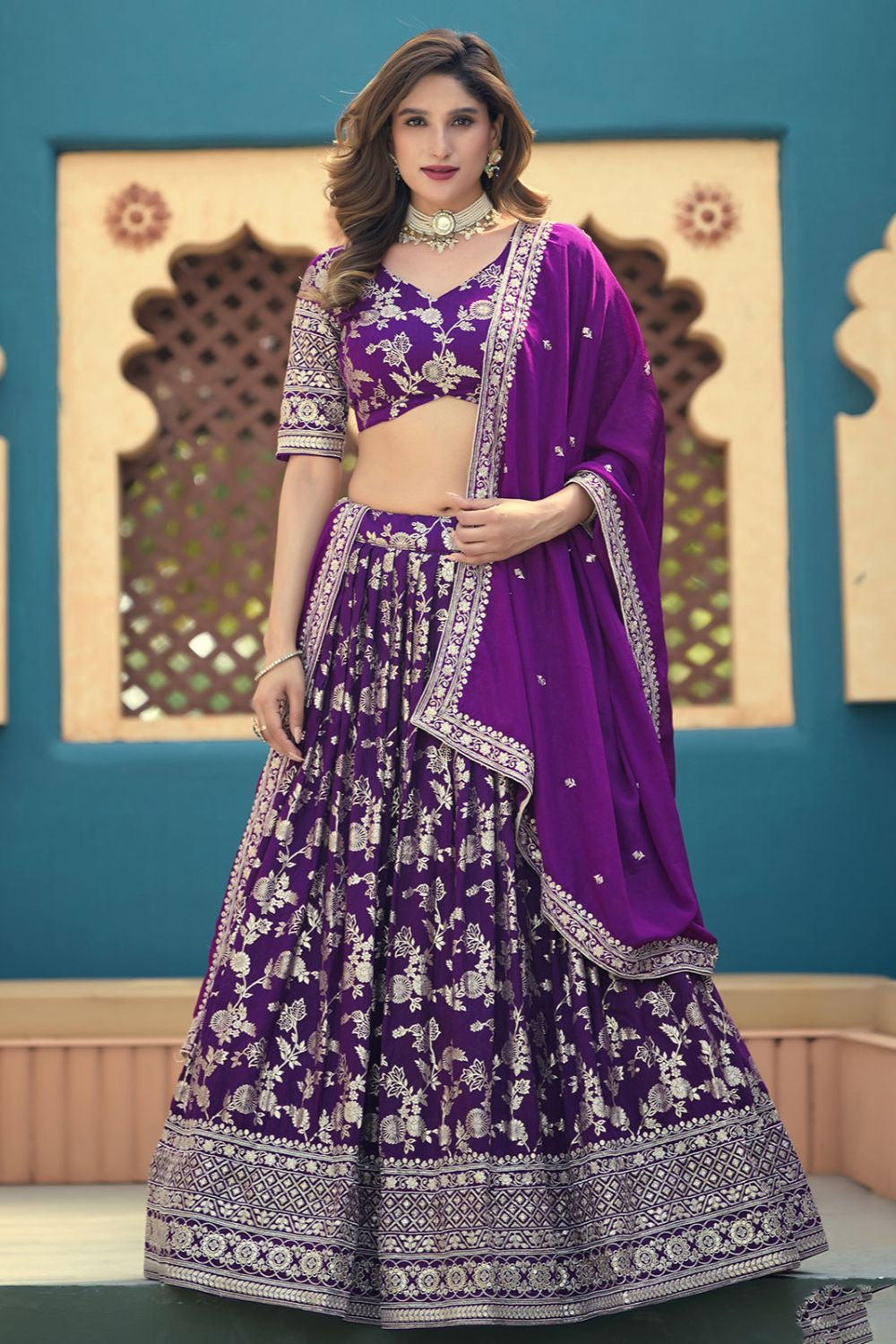 Purple Jacquard Lehenga Choli - SFDFS37901