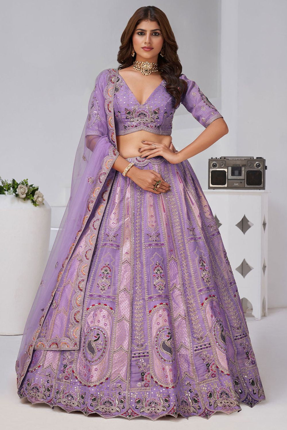 Purple Banarasi Lehenga Choli - SFRELS6522