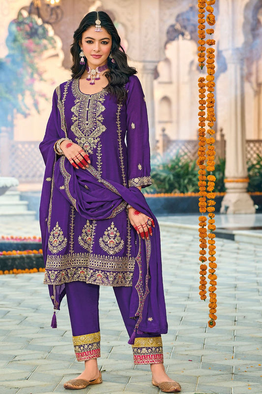 Purple HaldiHues Premium Chinnon Salwar Kameez SFYS155802R