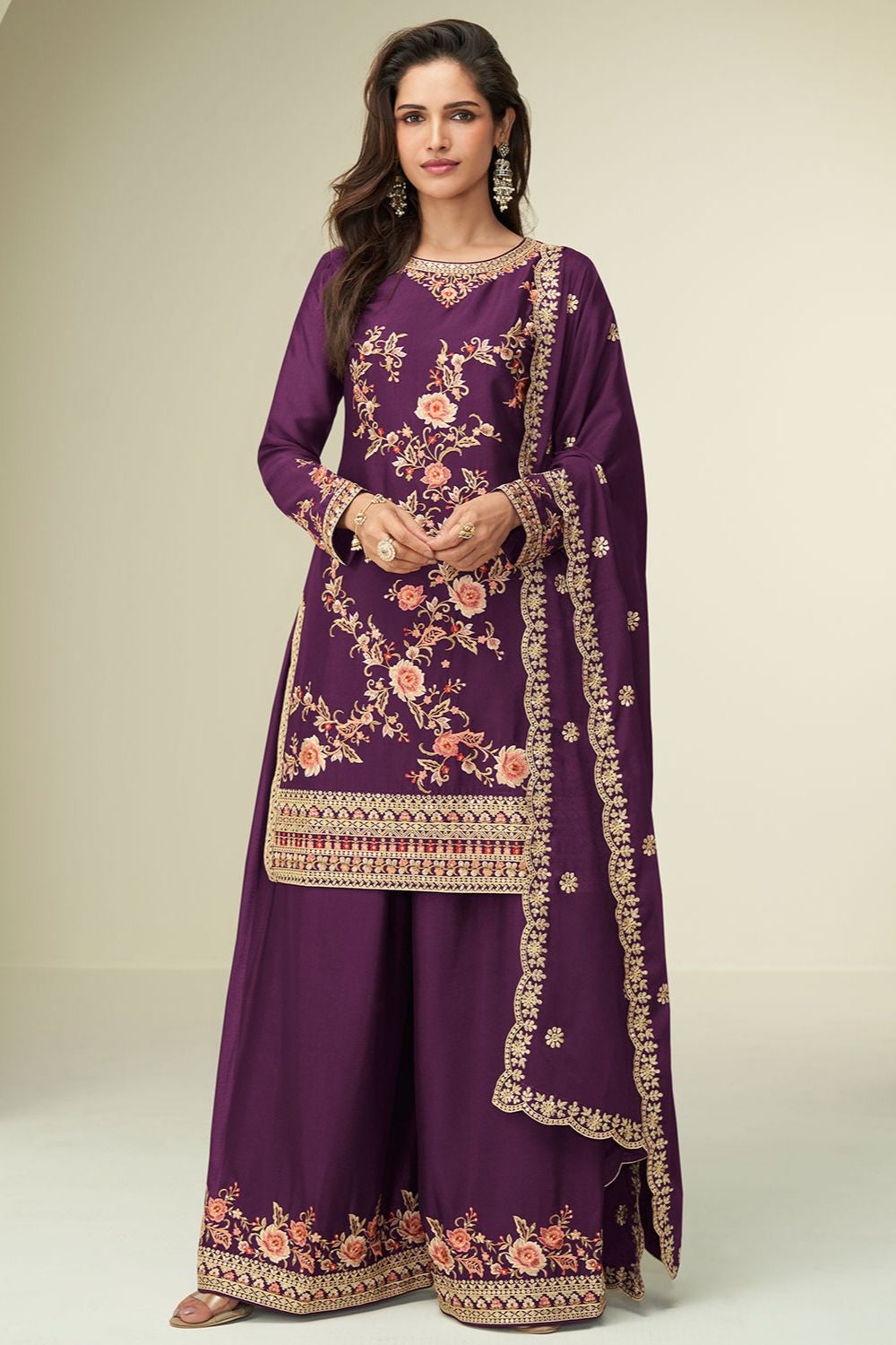 Purple Silk Sangeet Palazzo Suit Ready To Wear SFSMT51001R