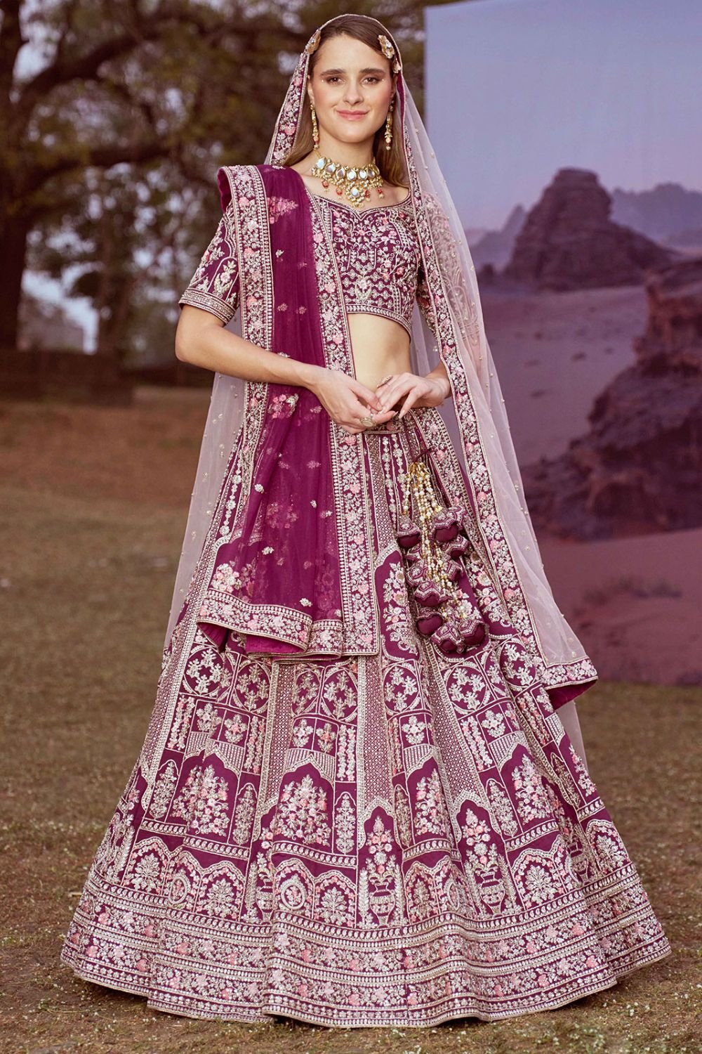 Purple Heavy Bridal Lehenga Choli In Silk SFROY522470