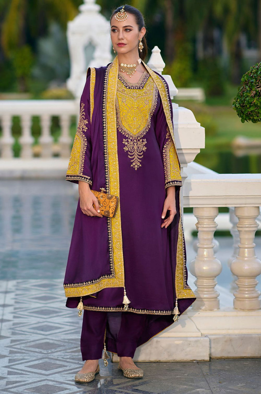Purple Silk Salwar Kameez - SFPRF278701