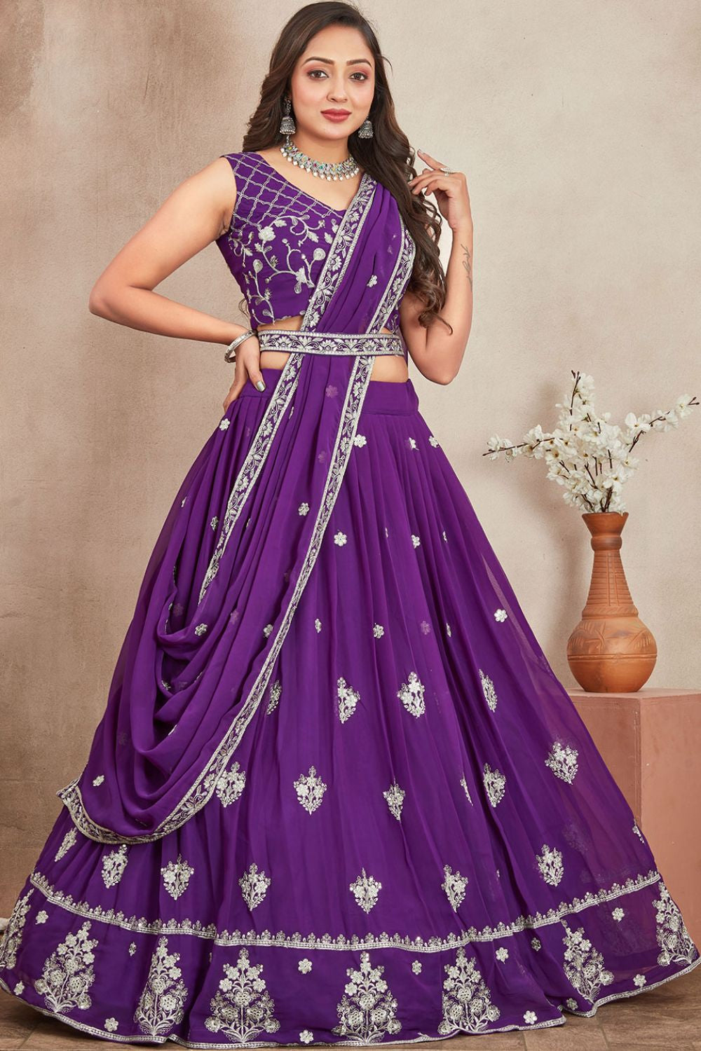 Purple Georgette Partywear Lehenga Set SFRELS3701