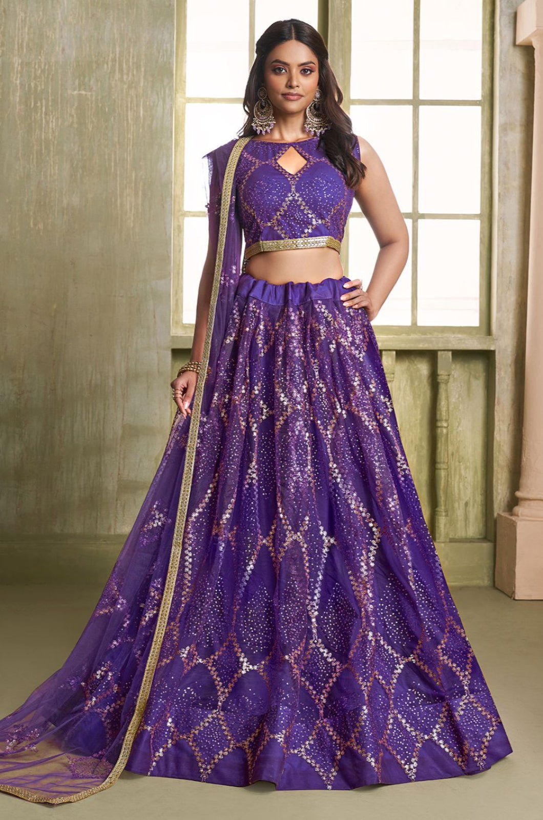 Purple Net Lehenga Choli - SFSA482601D