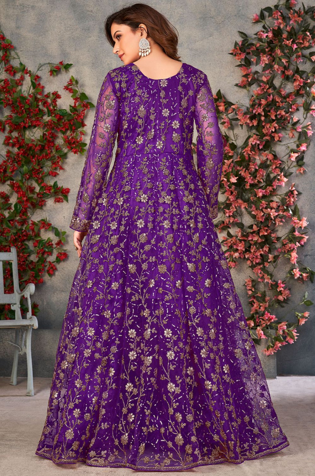 Purple Net Salwar Kameez - SFDFS34402