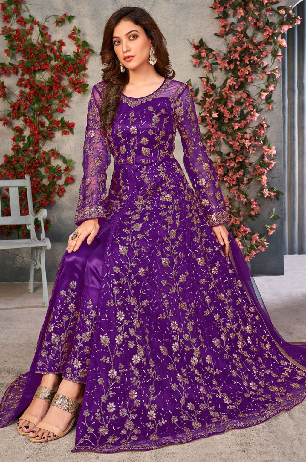 Purple Net Salwar Kameez - SFDFS34402