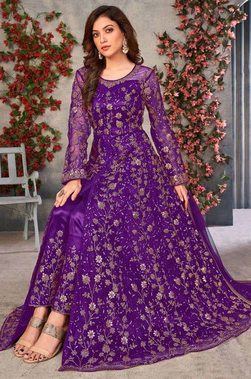 Purple Net Salwar Kameez - SFDFS34402