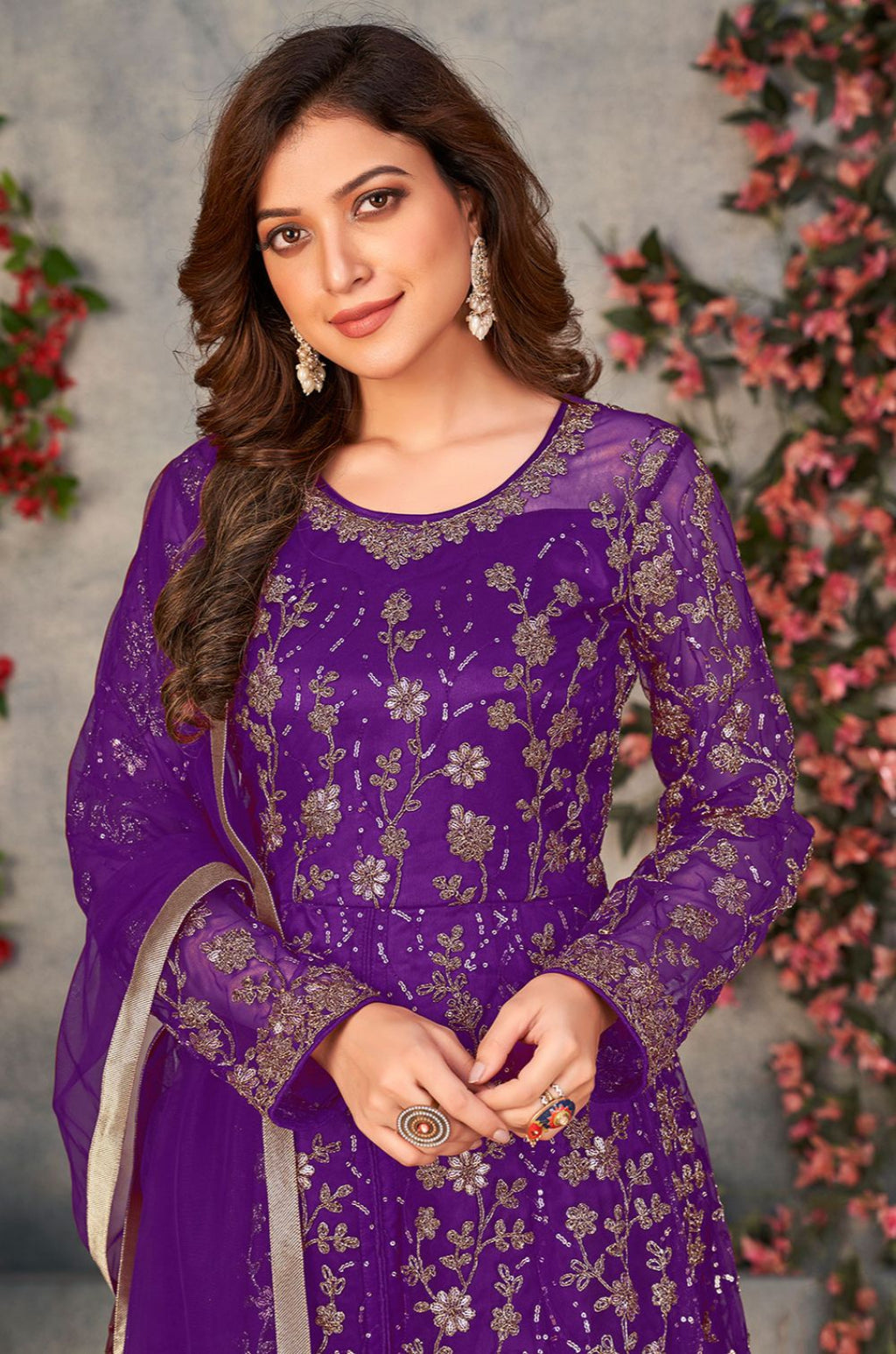 Purple Net Salwar Kameez - SFDFS34402