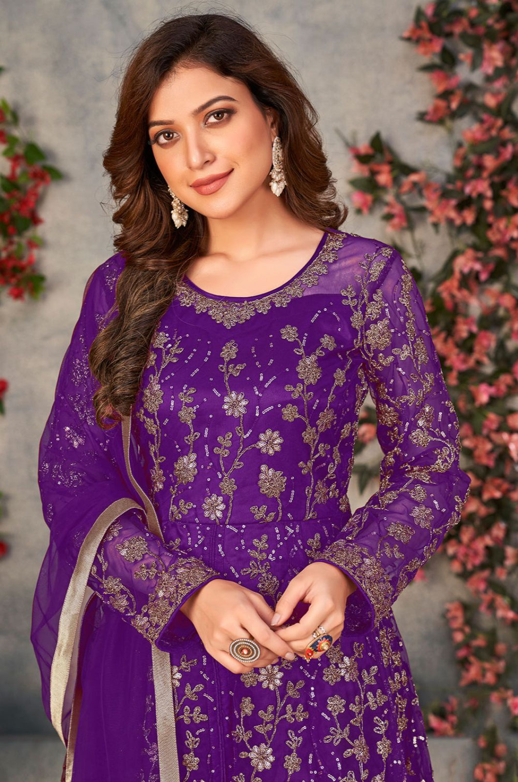 Purple Net Salwar Kameez - SFDFS34402