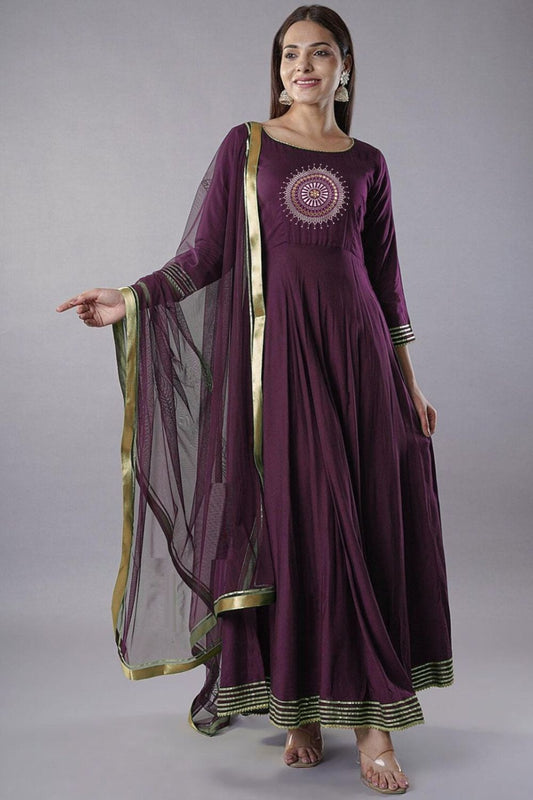 Purple Designer Anarkali Suit Gown In Rayon Georgette  SFMAN59509R