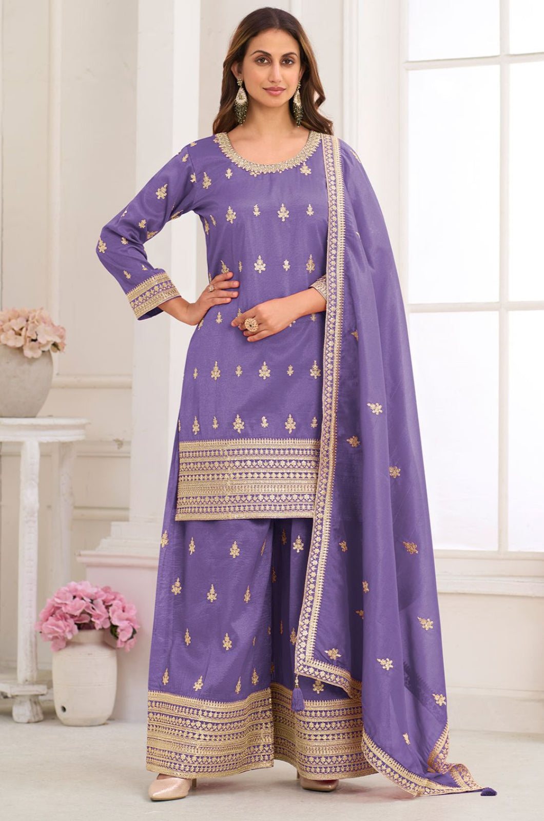 Purple Silk Salwar Kameez - SFSMT57205R