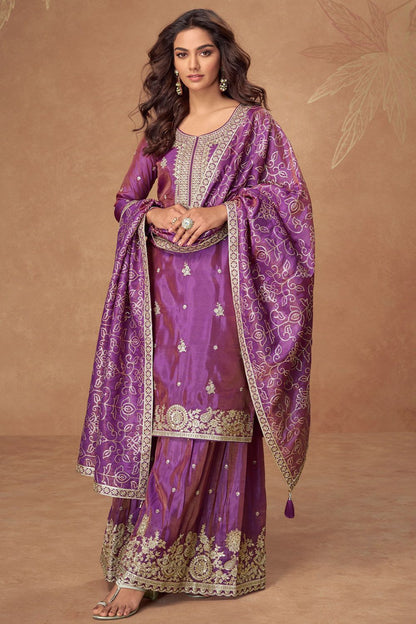 Purple Silk Salwar Kameez - SFYS159103R