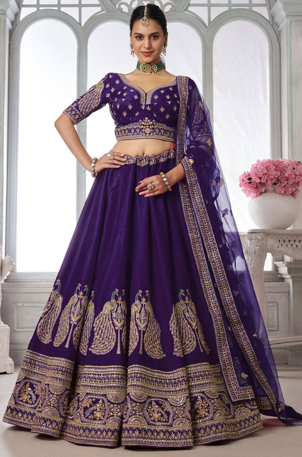 Purple Silk Lehenga Choli - SFPRF280001