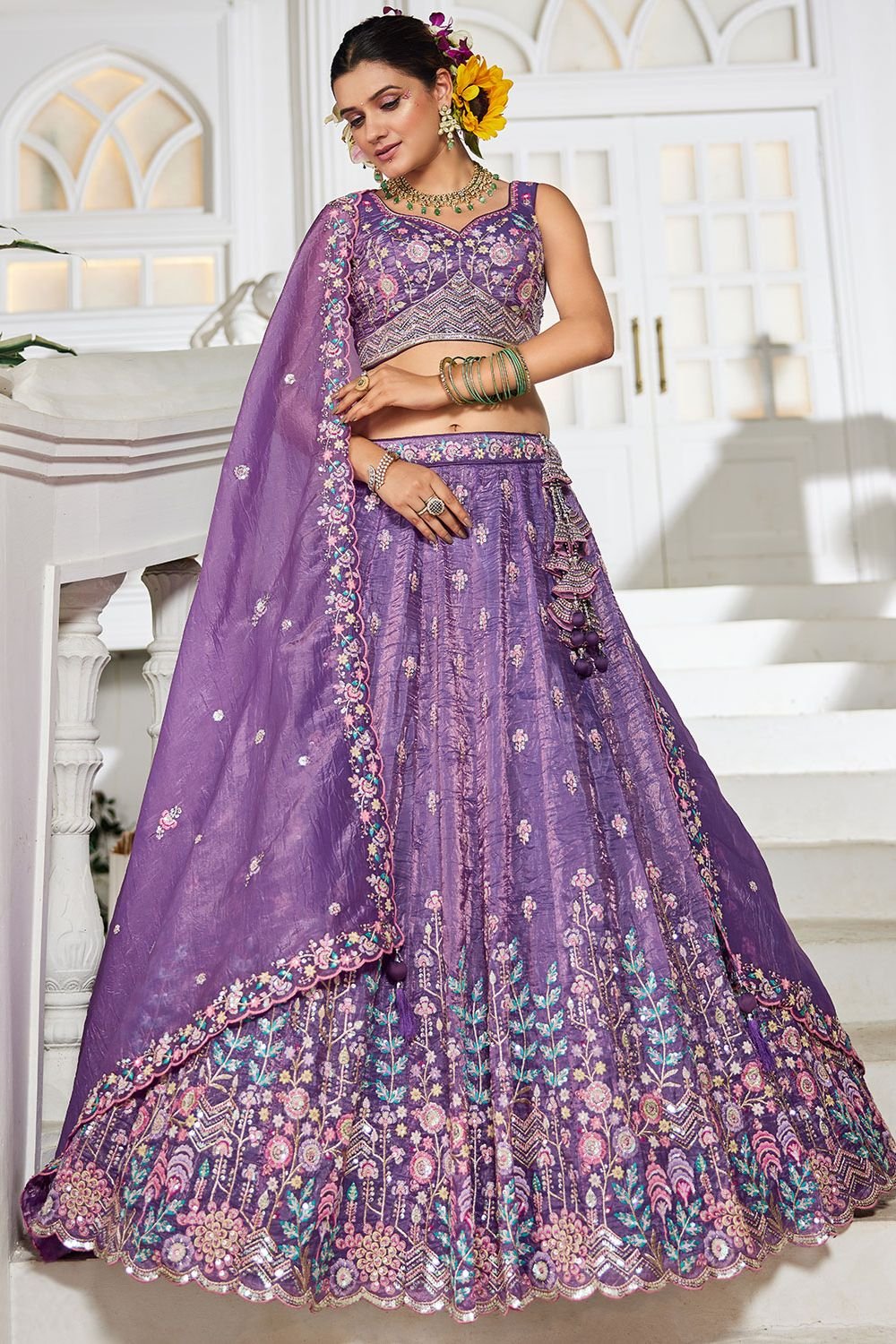 Purple Tissue Wedding Party Lehenga Choli  SFFK28903