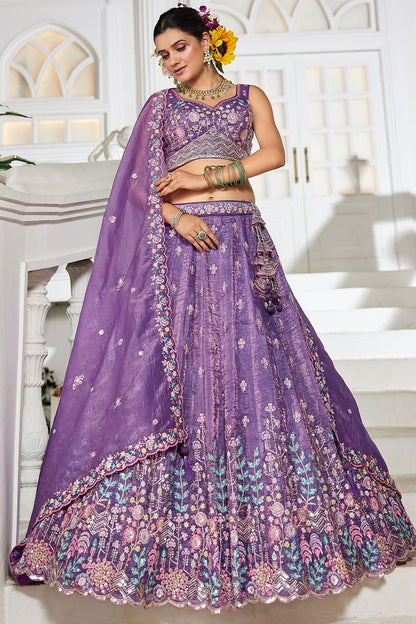 Purple Tissue Wedding Party Lehenga Choli  SFFK28903