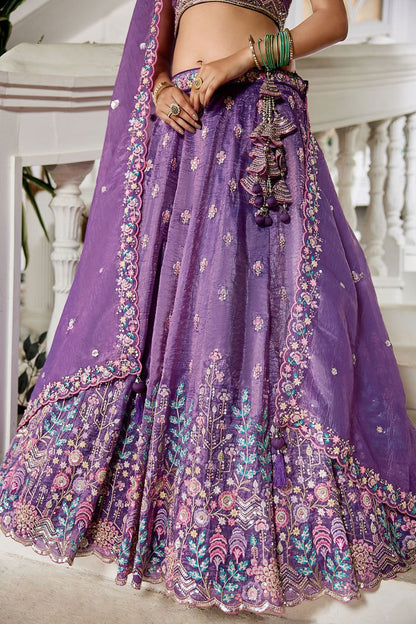 Purple Tissue Wedding Party Lehenga Choli  SFFK28903
