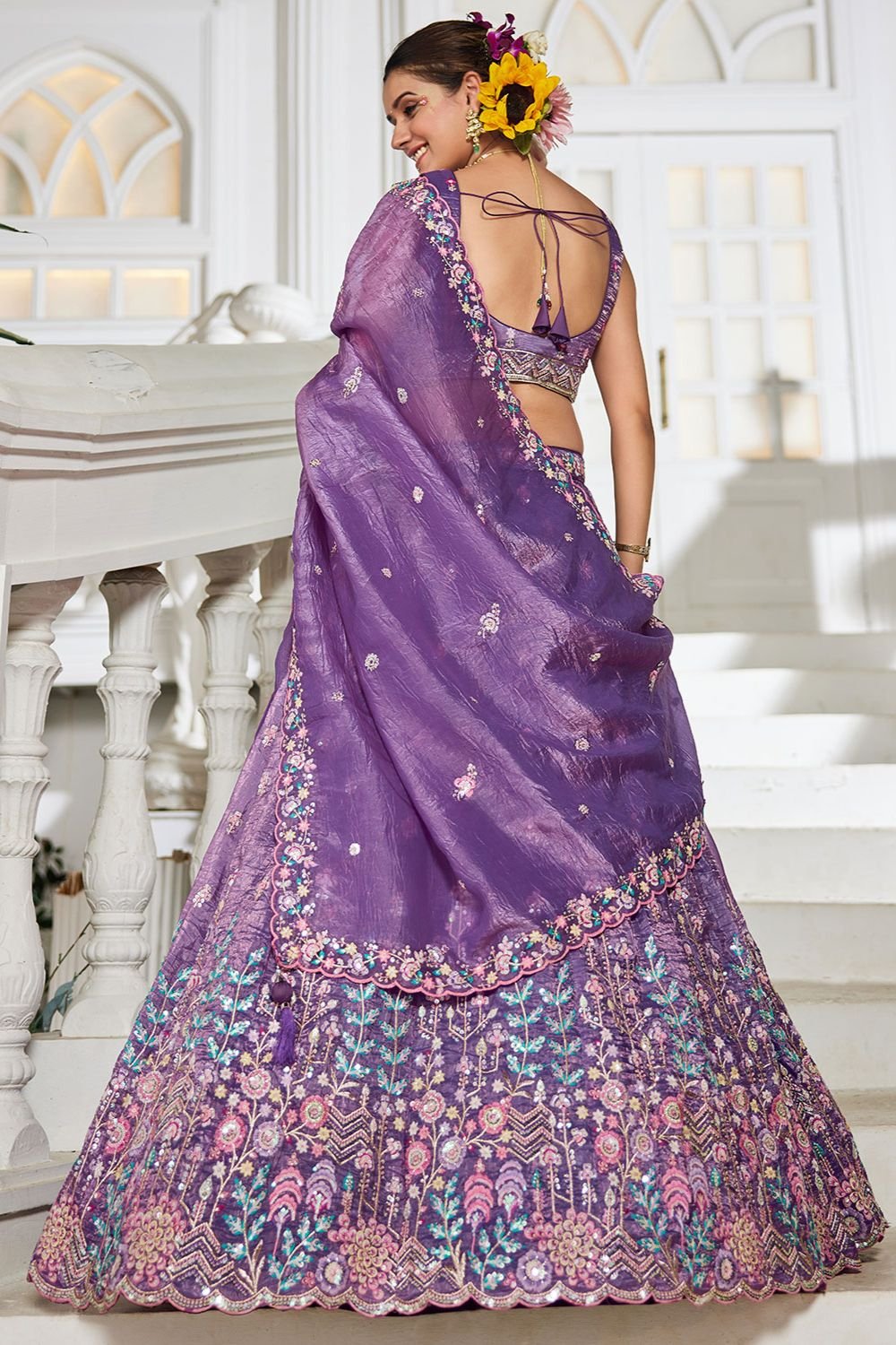 Purple Tissue Wedding Party Lehenga Choli  SFFK28903