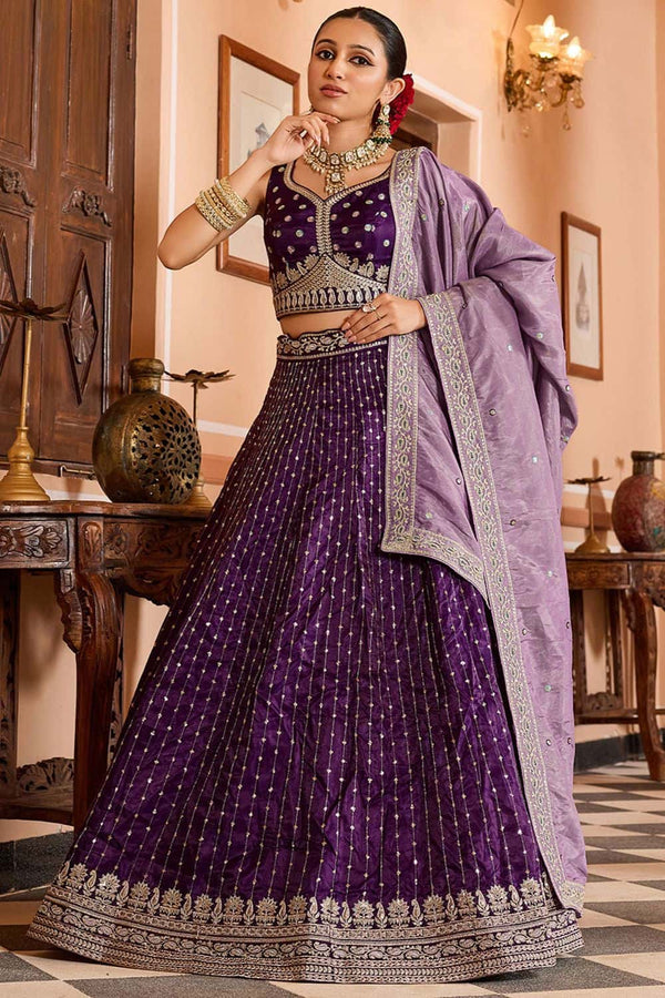 Purple Tissue Engagement Sangeet Lehenga Choli  SFPRF268205