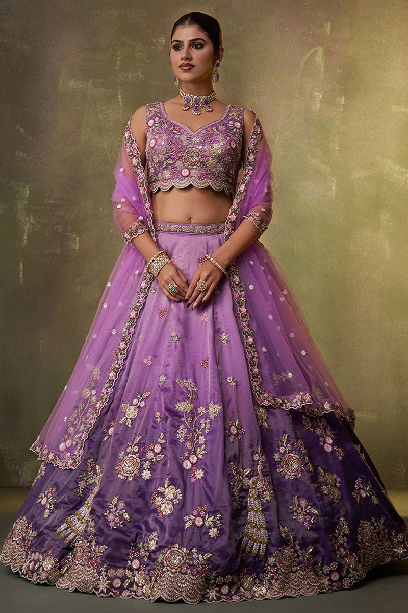 Purple Tissue Wedding Lehenga Choli SFROY565705