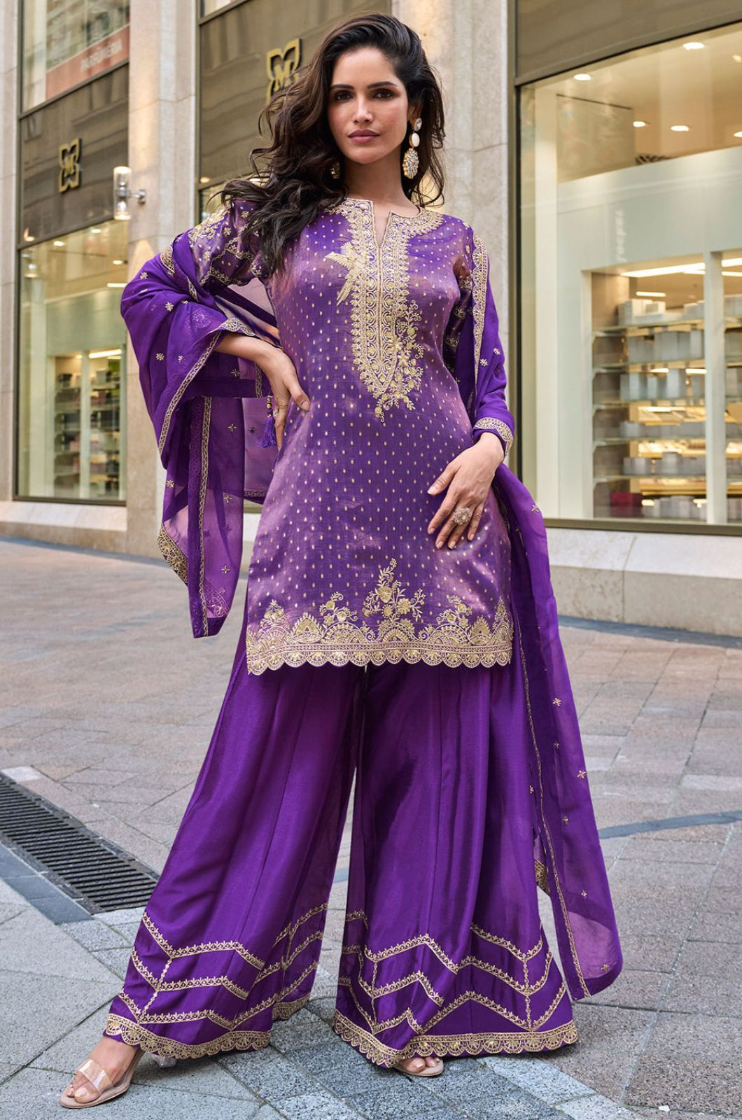 Purple Silk Salwar Kameez - SFSA561503R