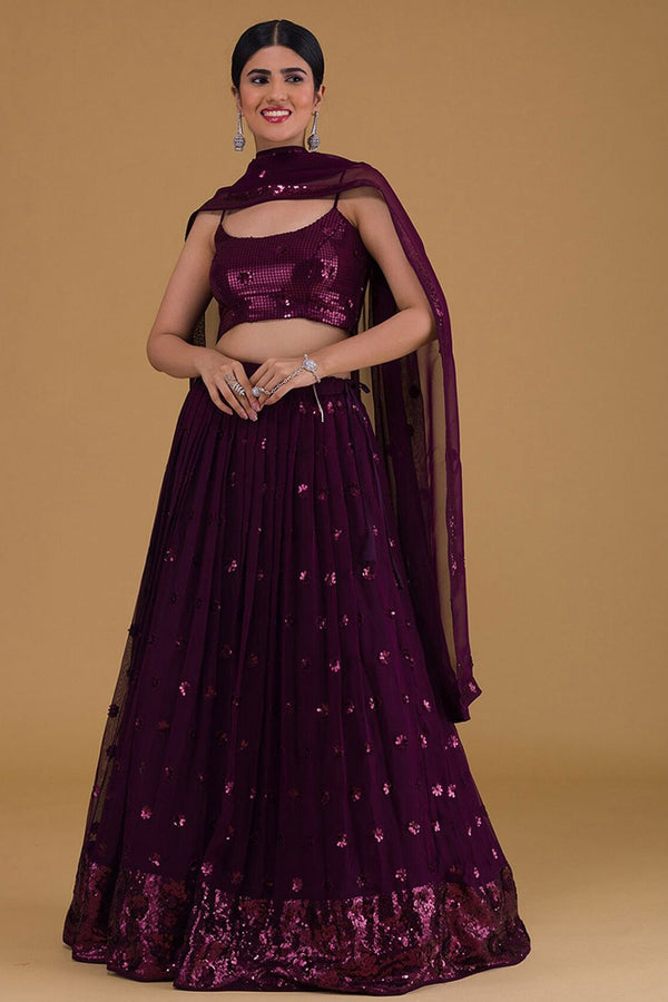 Purple Evening Party Georgette Lehenga Choli With Sequins Zari Work SFZC1903