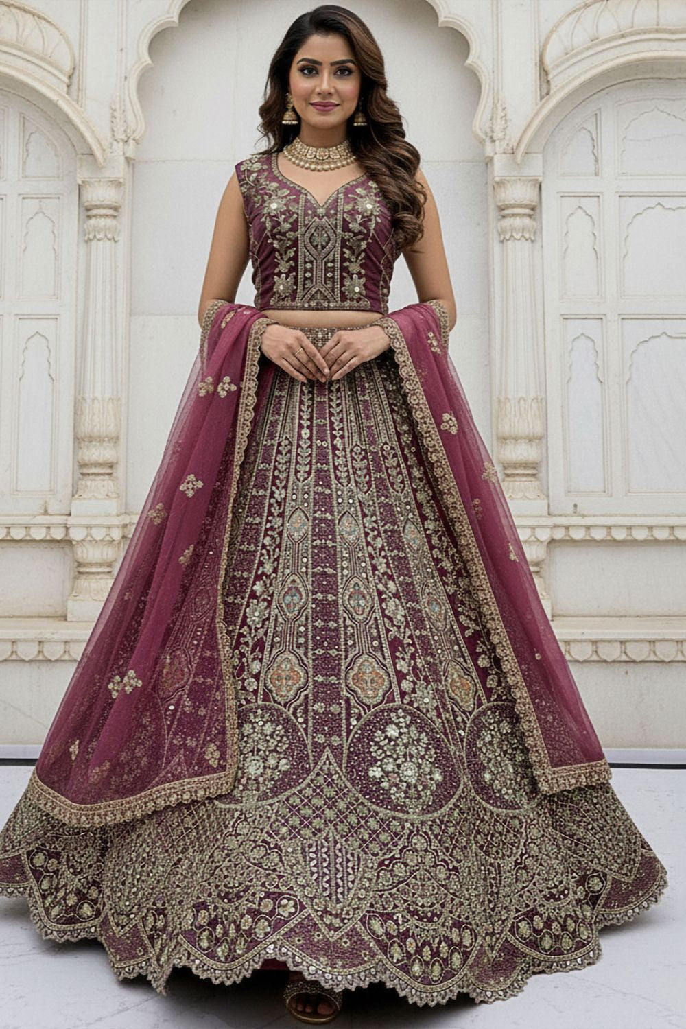 Purple Bridal Engagement Organza Lehenga Choli SFANJ3207