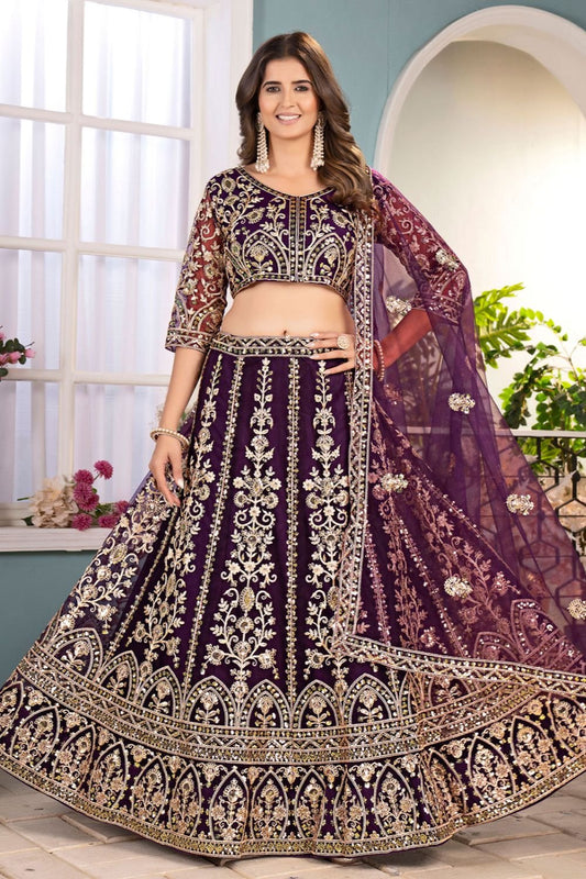 Purple Net Wedding Lehenga Choli Set  SFRELS5605