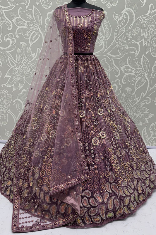 Purple Net Party Lehenga Choli  SFANJ3128