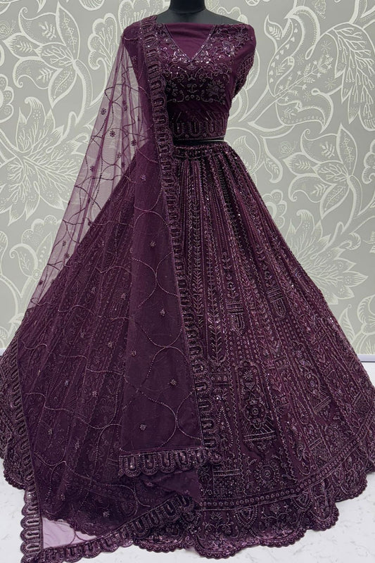 Purple Net Lehenga Choli - SFANJ3133