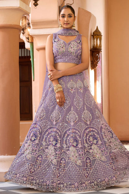 Purple Net Wedding Sangeet Lehenga Choli  SFPRF265606