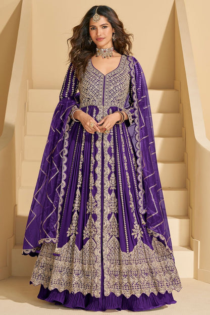 Purple  Silk Wedding Anarkali Suit Salwar Kameez  SFSMT51103R